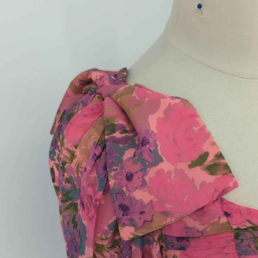 For Love & Lemon Floral One Shoulder Mini Dress Pink 1X party cocktail 80s 90s - Picture 5 of 11